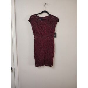 By & By Burgundy Lace Sequin Sheath Dress Womens Size 3 Sleeveless Cocktail New